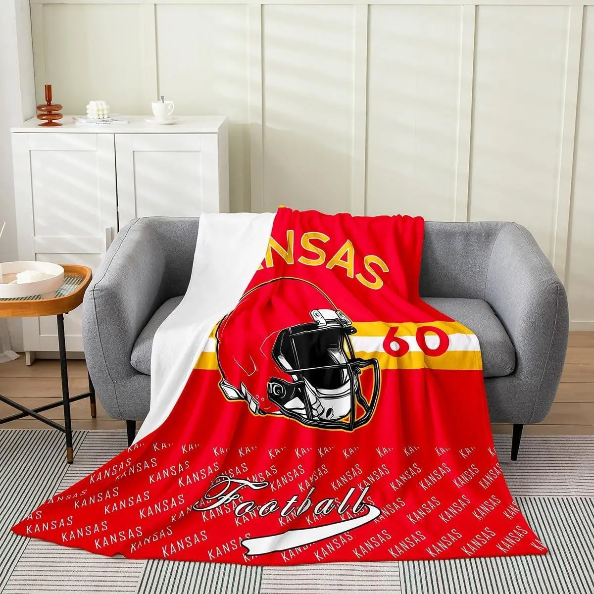 Football Flannel Blanket Plush Fuzzy Kansas Fleece Throw Blanket for Boys Girls Football City Plush Lightweight Sofa Throw Sports Games for Bed Couch Chair Living Room