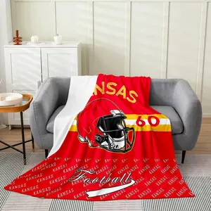 Football Flannel Blanket Plush Fuzzy Kansas Fleece Throw Blanket for Boys Girls Football City Plush Lightweight Sofa Throw Sports Games for Bed Couch Chair Living Room