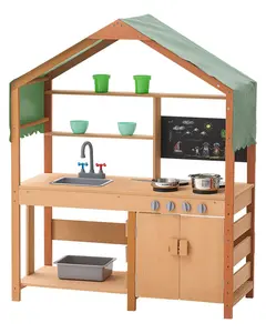 【Summervibes】Wooden Mud Kitchen Outdoor Toy Play Kitchen Set for Kids Pretend Playset