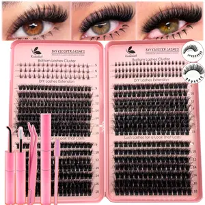 598PCS 5D Fluffy DIY Cosmetic Eyelash Extension Kit With 5mm/6mm/7mm Bottom Lash Clusters,High Capacity Wide Stem Lash Clusters 9mm/10MM/12MM/14MM/16MM/18MM Mixed D Curl 3D Effect Natural Wispy Soft&Comfortable&Lightweight False Eyelashes