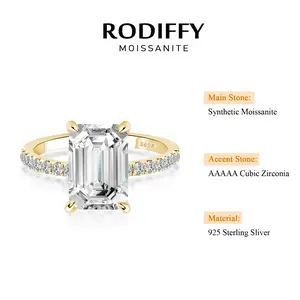 RODIFFY 3.5CT Synthetic Moissanite Rectangle Cut Engagement Ring In Sterling Silver