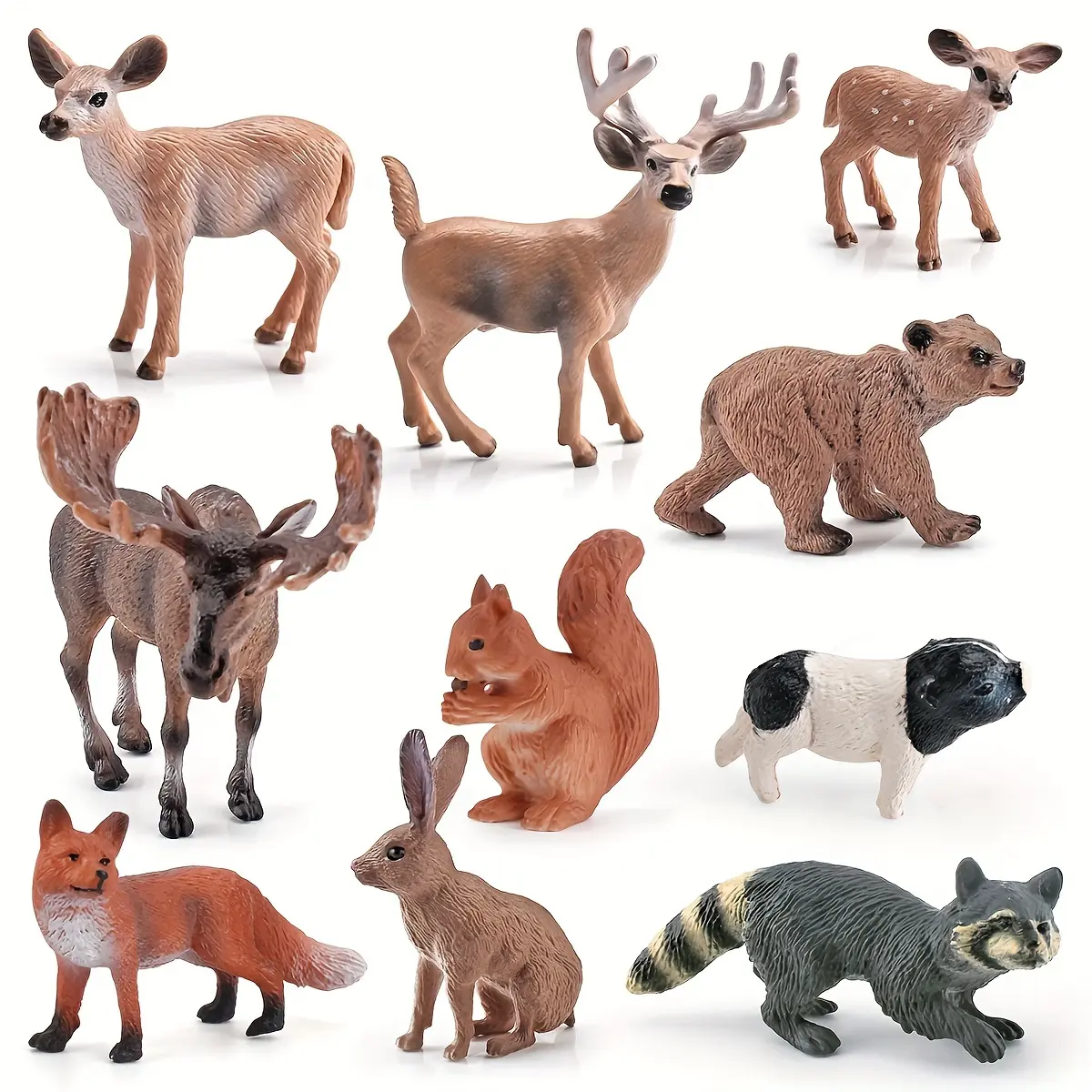 Realistic Wildlife Deer Model Set, -Tailed Deer Fox Rabbit Raccoon Animal Figures Combo, Animals Figurines, Toy Decoration Accessories