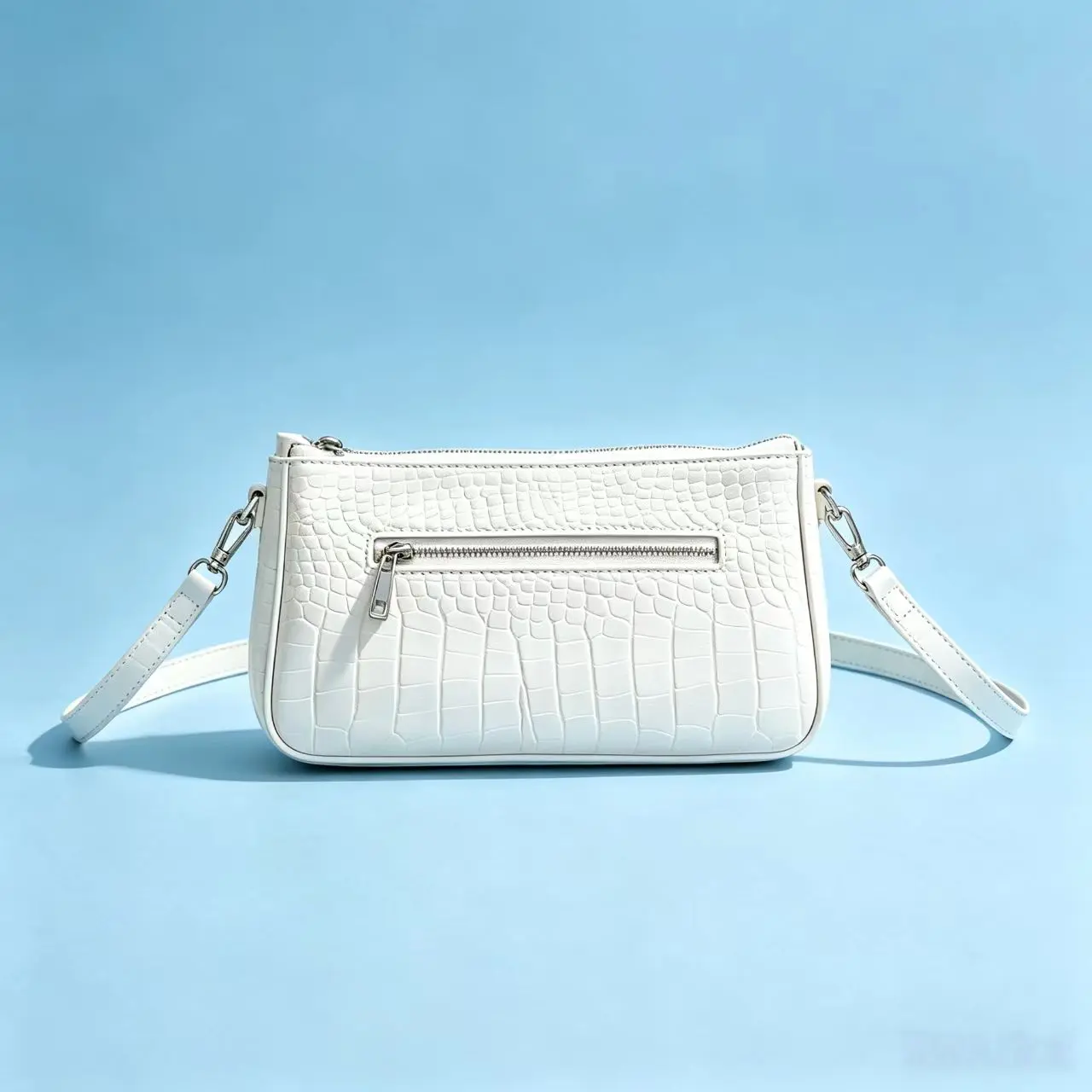 Women's Chic Glossy White Crocodile-Embossed PU Leather Shoulder Bag - Scratchproof Exterior, External Zipper Pocket