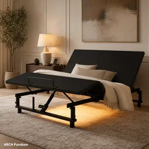 Queen Adjustable Bed Base Frame with Adjustable Headboard, Head & Ft Incline, Wireless Remote, 4-Port USB Charging, Under-Bed Nightlights, 0 Gravity Mode & Quiet Motor, Black, Metal & Wood