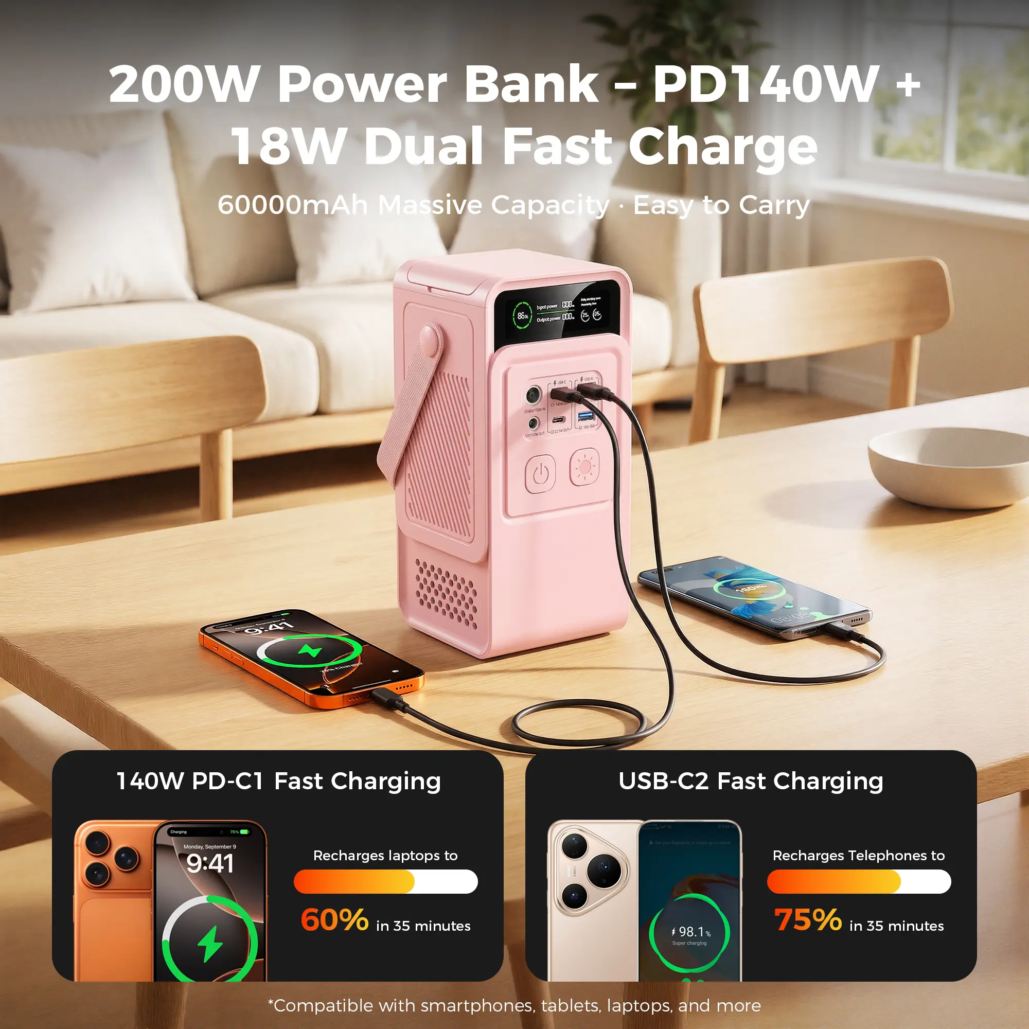 [TikTokShopBackToSchool] CTOLITY AP200 Portable Power Bank 192Wh 200W LiFePO4 Battery 4000+ Cycle 140W Fast Charging  LED DC Solar 150W