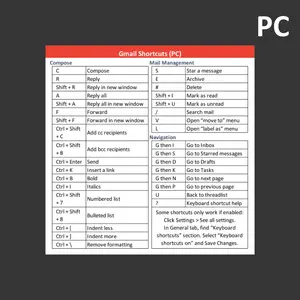 Gmail Shortcuts Sticker (PC) 3" x 3" Sticker for Laptop or desk