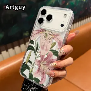 Magnetic Soft Phone Case for iPhone 17 Pro Max 16 Plus 15 14 13 12 11 Air E Enchanted Lilies Pattern Anti-Yellowing Shockproof Ultra-Thin Silicone Crystal Transparent Acrylic Cover Supports Wireless Charging.