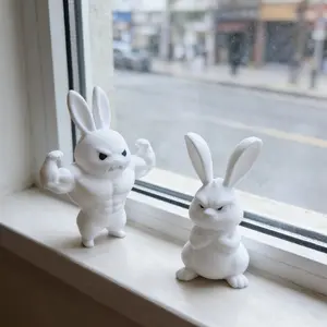 Funny Muscle Rabbit 3D Printed Stress Relief Figurine, Cute Collectible Figurines, Decorative Figurines, Unique Home Office Garden Decor, Collectible Room Decor, Home Decor Piece, Great Gift Idea for All Ages