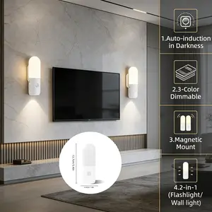 USB Rechargeable Motion Sensor Night Light Indoor Battery Operated Pir Light with 3 Color Temperature & Dimmable, Magnetic Night Lights Stick on Wall for Stair Bathroom Hallway Toilet, christmas present LED Adjustable Lighting Modes lamp lights bedroom