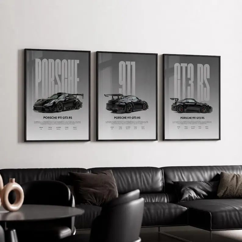 Set of 3 Porsche 911 GT3 RS Posters, Man Cave Poster