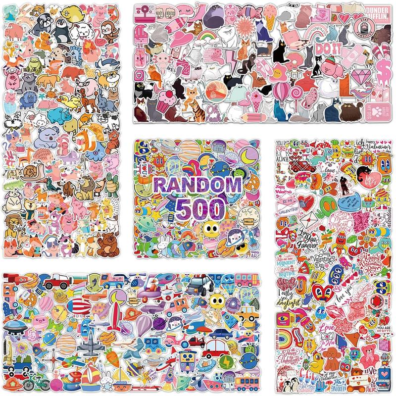 Valentine's Day New Year 2026 Gift 500pcs Cute Waterproof Stickers Pack, Random Stickers for Kids, Teens, Adults - Water Bottle, Laptop, Skateboard, Helmet