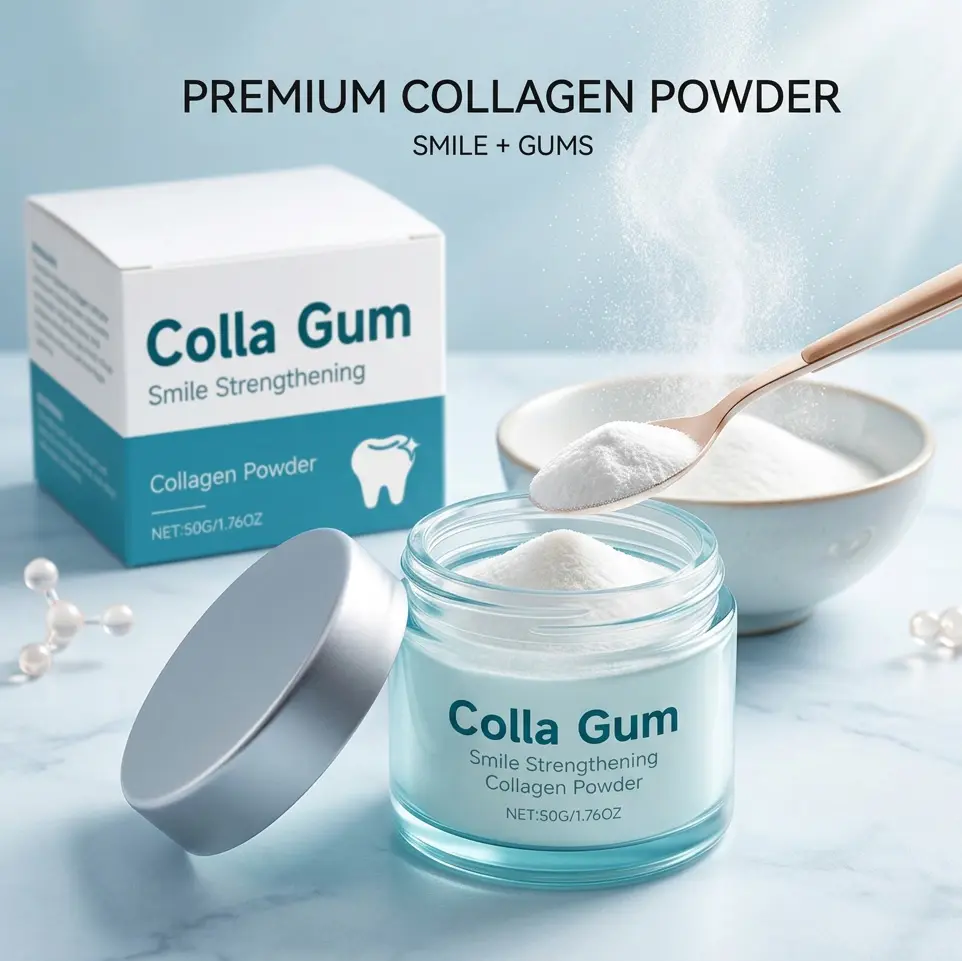 Colla Gum Tooth Whitening Powder - Hydroxyapatite Brightening Tooth Powder with Hydrolyzed Collagen, Deep Coffee & Tea Stain Removal, Fluoride-Free Mint Fresh Breath, Gentle Daily 50g Jar