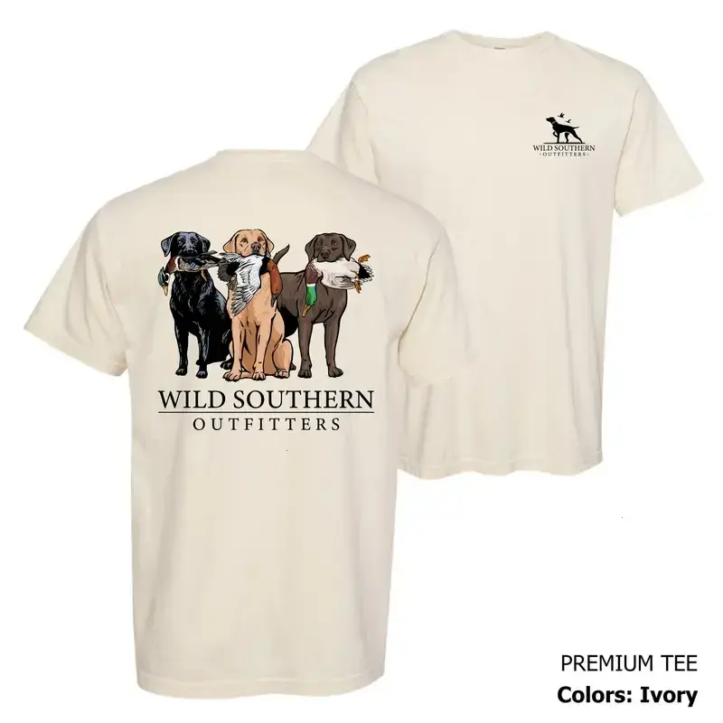 Menswear Short-Sleeve Classic Round Neck T-Shirt, Wild Southern Outfitters Hunting Dogs Tee with Lab Retriever Trio Graphic, Duck Hunting Outdoor Casual Top - KitchenEra