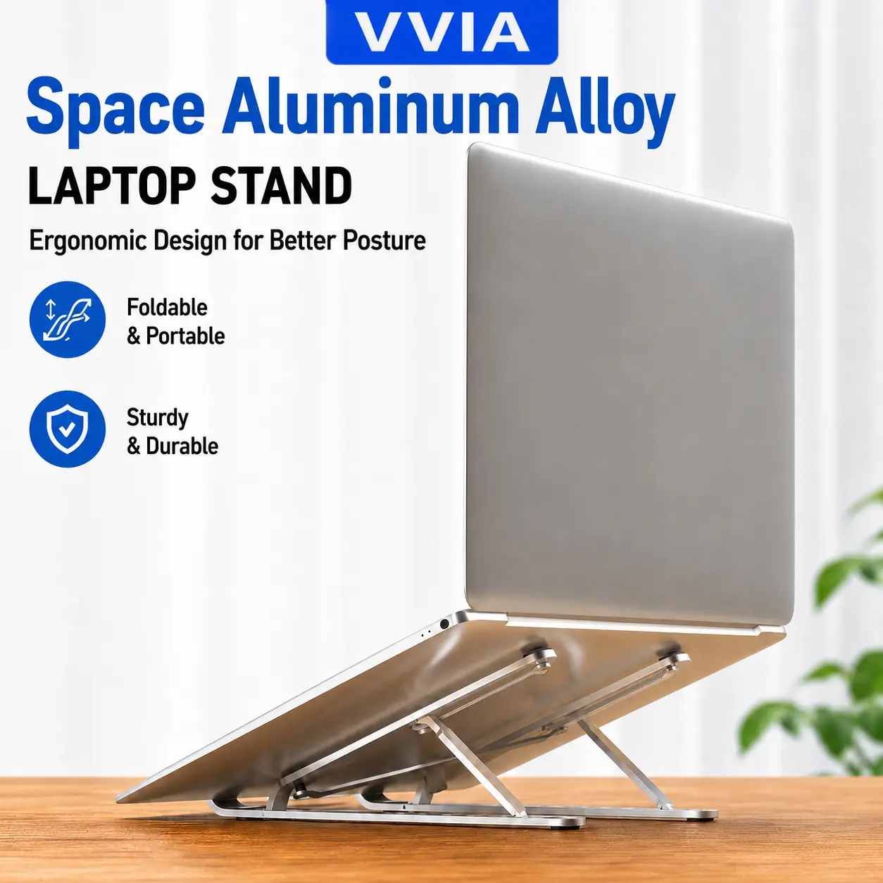 Adjustable Spcae Aluminum Alloy Laptop Stand, Foldable Portable Laptop Holder Riser for 10–15.6 Inch Laptops & Tablets, 7-Level Height Adjustment, Ergonomic Computer Stand with Anti-Slip Pads, Silver