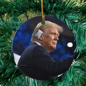 Trump Viral Trending Ornament, Trump Wearing Ear Bandages Ornament, Trump 2024 Ornament, Republican Gifts, Trump Christmas Ornament