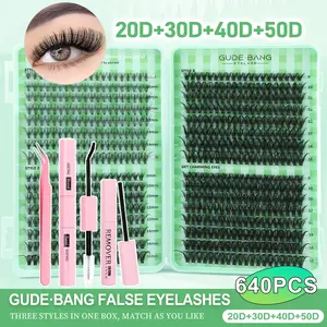 640PCS 20D+30D+40D+50D DIY eyelash extension Kit - including false eyelashes, glue, remover, tweezers, professional and beginner-friendly, easy to use at home, Eyelash extensions kit