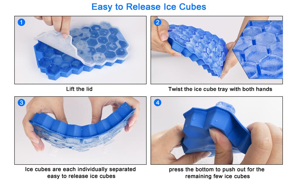 Ice Cube Trays for Freezer with Lid-37 Grid Silicone for Small Ice Cube Molds,Easy-Release Reusable in Organizer Bins or Ice Bucket for Cocktail bar or Iced Coffee Cup