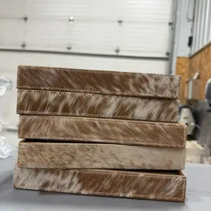 Genuine cowhide ring organizer tray/display- brown & white cowhide