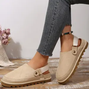 Women's Closed-Toe Mule Sandals Suede Back Strap Platform Sole Shoes Indoor Outdoor