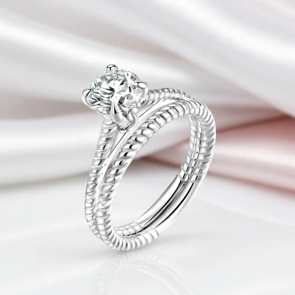 2-PC Twisted Band Solitaire Diamond Option Engagement Ring Set
