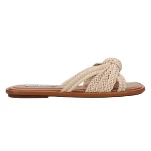 Steve Madden Womens Kandace Knot Braided Slide Flat Casual Sandals Casual - Off White