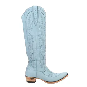 Lane Womens Reverie Knee High Corset Embroidered Tooled Inlay Snip Toe  Casual Boots Knee High Low Heel 1-2" - Blue