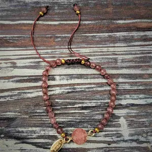 Pink Crystal Petite Bracelet – Adjustable Silk Cord with Gold Accent Beads