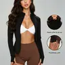 Women's Sporty Tight-Fitting Workout Jacket, Full-Zip Stand Collar Thumb Loop Gym Outerwear, Soft Skin-Friendly Fabric for Yoga & Running