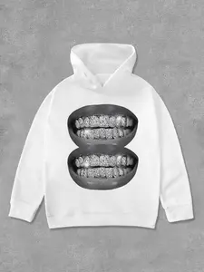 Unisex Lip Print Hoodie, Casual Comfy Regular Fit Hooded Sweatshirt for Daily Wear, Unisex Top for Fall & Winter
