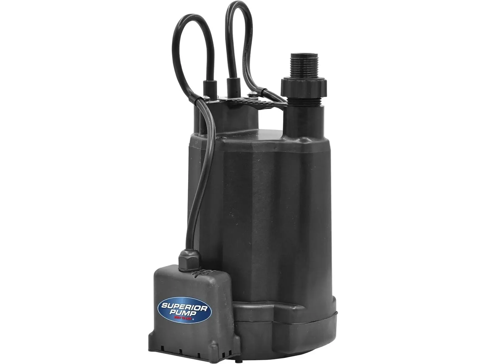 Superior Pump 91246 1/4 HP Automatic Thermoplastic Utility Pump, 1800GPH (30 GPM), 1-1/4-Inch NPT Discharge, 3/4-Inch Garden Hose Adapter, 6"L x 6.5"W x 11"H, Black