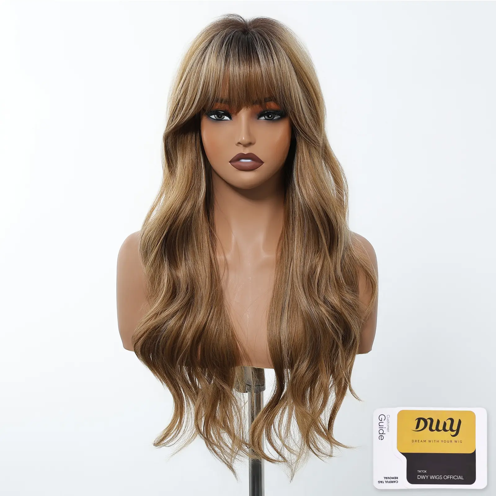 Loni-DWY Natural Curls with Air Bangs Glueless Synthetic Wig for Women 24 Inches Heat Resistant up to 230℉