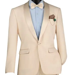 Men’s Champagne Satin Lapel Tuxedo – Slim Fit 2-Piece Suit for Weddings & Formal Events