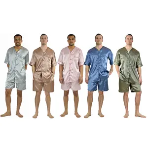 Up2date Fashion Mens Satin Tie Print PJ Set Short V-Neck 2 Piece M-XL Sizes Style PJ-32 Comfortable & Stylish Sleepwear
