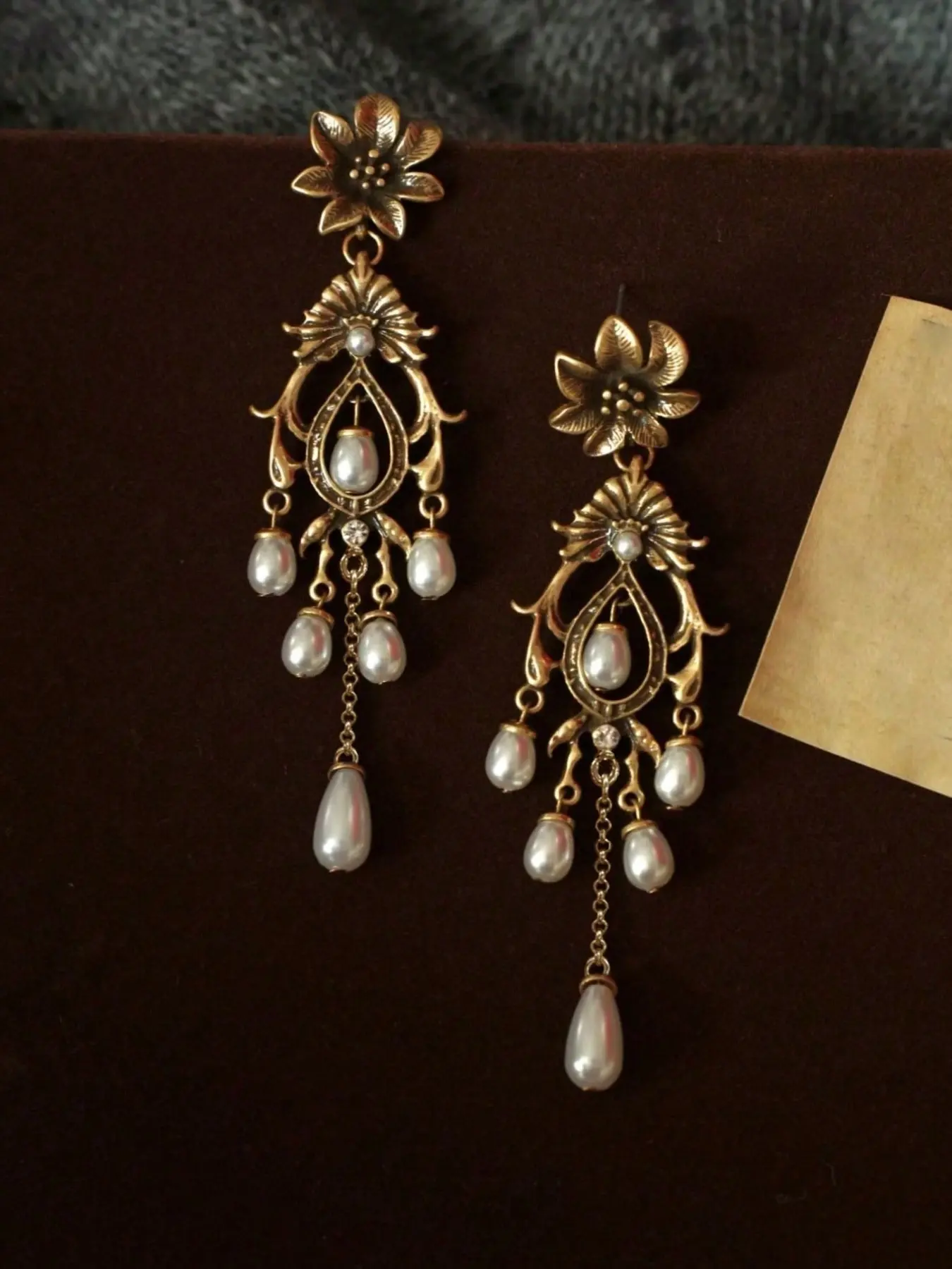Vintage Palace Style Pearl Embellished Fringe Long Dangly Earrings, Elegant Ancient Style Women's Party Vacation Unique Earrings, Pair Earrings Jewelry Earrings Dangling