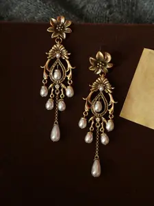 Vintage Palace Style Pearl Embellished Fringe Long Earrings, Elegant Ancient Style Women's Party Vacation Unique Earrings, Pair