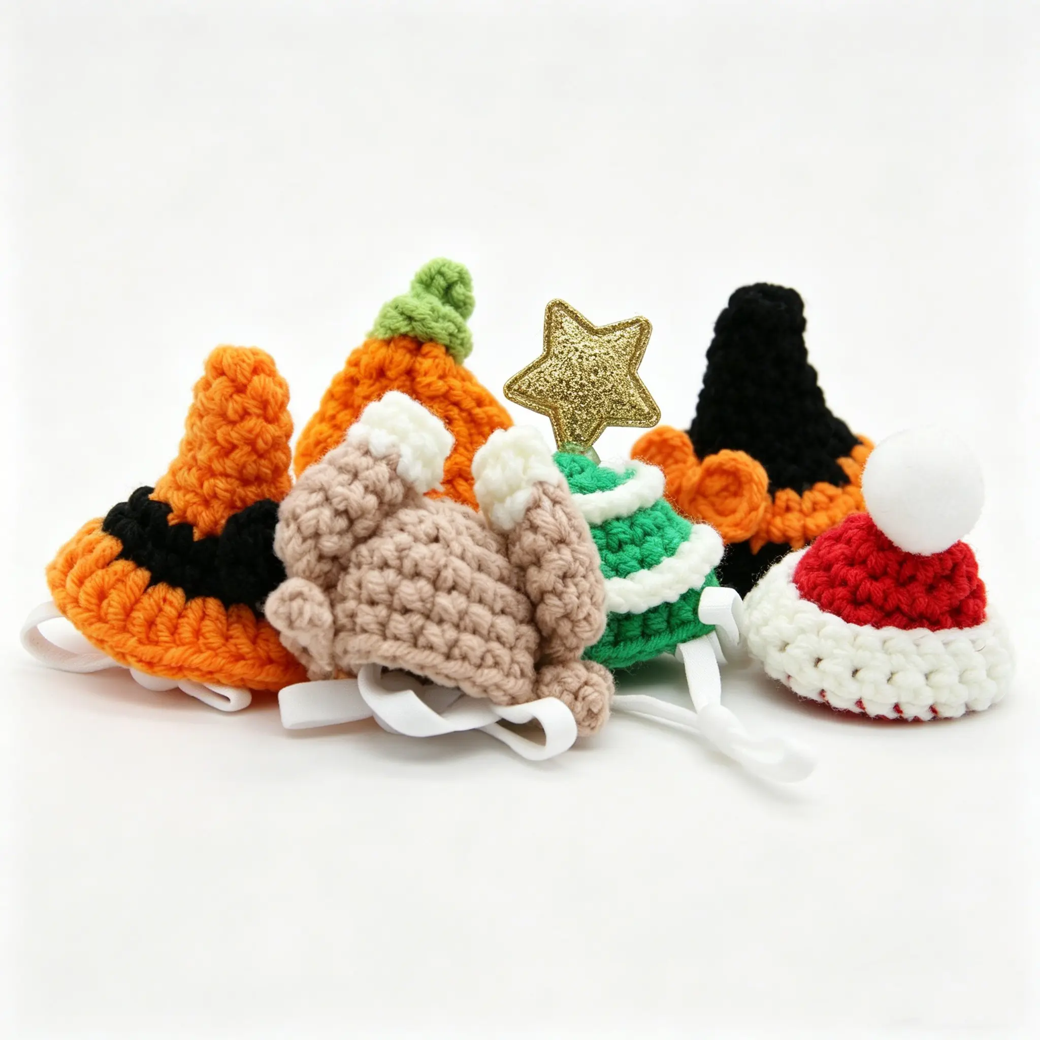 6 Mini Knit Hats, 7-inch Goose Costume Hats, Adjustable Straps, Plush Toy Decoration Mini Porch Goose Statue Headgear Magnetic Keychain, Soft Cuddly Gift, Cute Stuffies