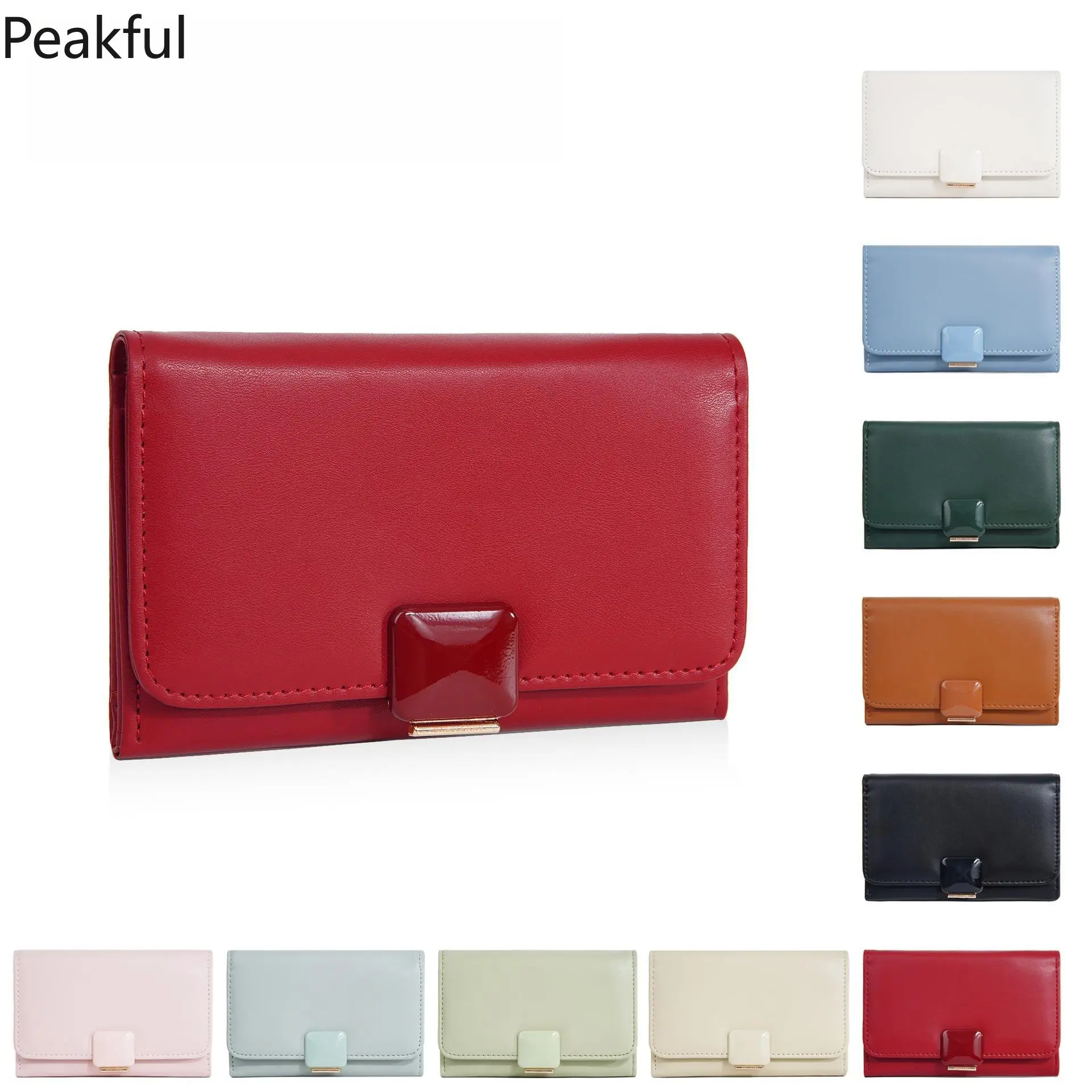 New wallet women's baellerry long cross-border fashion multi-card wallet three-fold snap-down versatile wallet