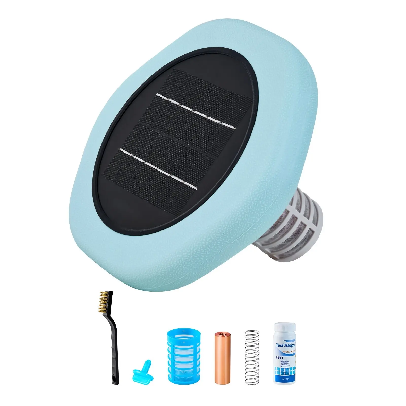 Solar Pool Ionizer With Hexagonal Copper Anode, Up To 45000 Gallons, Floating Automatic Water Cleaner And Purifier For Pools And Spas, Chlorine Free Water, Includes Spring, Brush And Filter