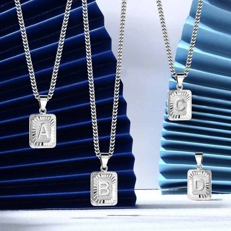 3mm Silver Plated Stainless Steel Curb Chain Initial Letter Alphabet Pendant Necklace 16-22 ih gargan till