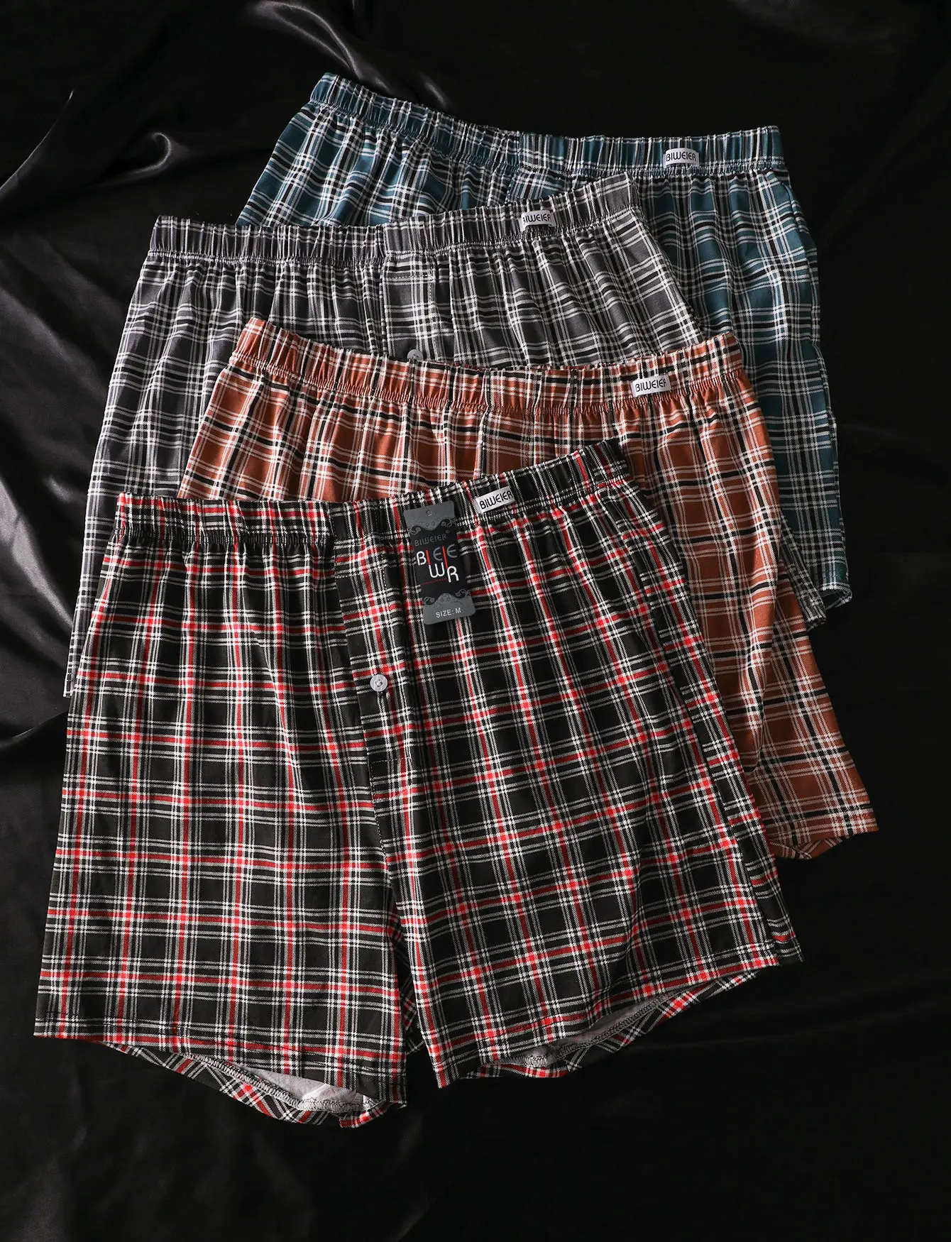 4 Pieces Biweier Bamboo Fiber Men’s Boxer Briefs, Lightweight Breathable Plaid Print Underwear, Soft and Comfortable for Home, Office, and Vacation