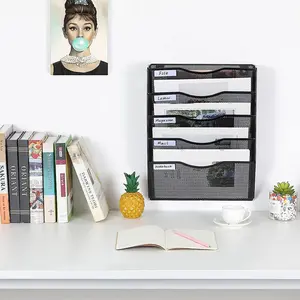 No-Installation Storage Rack, Pocket Mesh Wall-Mounted File Organizer, Hanging Mail/paper Folder, Magazine Rack with Name Tag