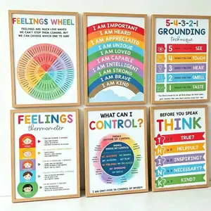 12Pcs Calming Emotions Posters (10"x14") | Feelings Chart & Calm Down Corner Supplies for Classroom Preschool Homeschool | ESL Visual Learning Tool to Boost EQ | Cute Gift for Teachers & Parents