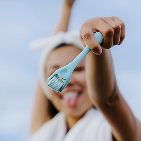 Derma Roller for Hair & Skin Microneedling Roller for Men & Women Beard Growth Hair Regrowth & Acne Scar Treatment Ergonomic Handle Skin Care Tool