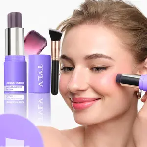 Temperature Change Cream Blush Stick, Cosmetic, Multi-Use Blush & Tinted Lip Balm, Buildable Cream Texture, Easy to Blend, Smooth, Highlight & Contour for Cheeks Nose, with Makeup Brush, Glow
