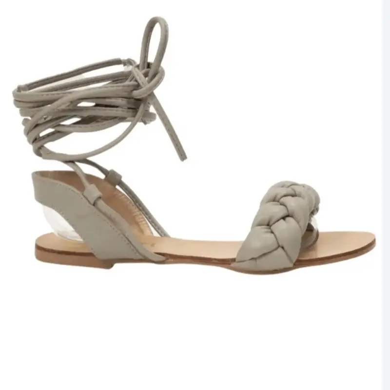 Bowie Women's Sandals - Stylish Grey Braided Ankle Wrap Design with Comfortable Flat Sole Summer