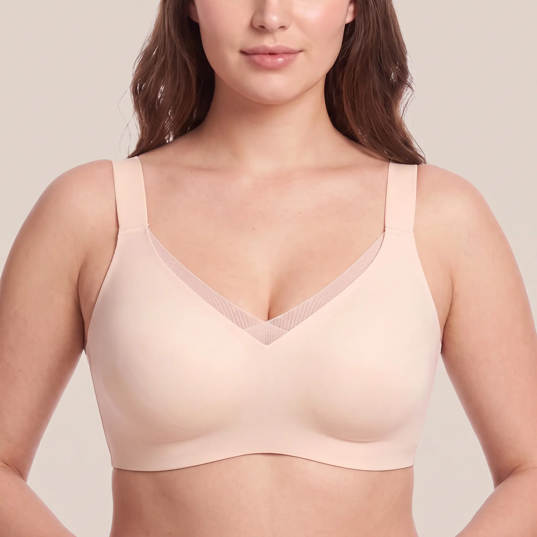 Women’s Wireless Jelly Bra, No Underwire Supportive Bra, Crossover Mesh Neckline Design, Seamless Push-Up Bra, Full Coverage Plus Size Bra, Everyday Bra
