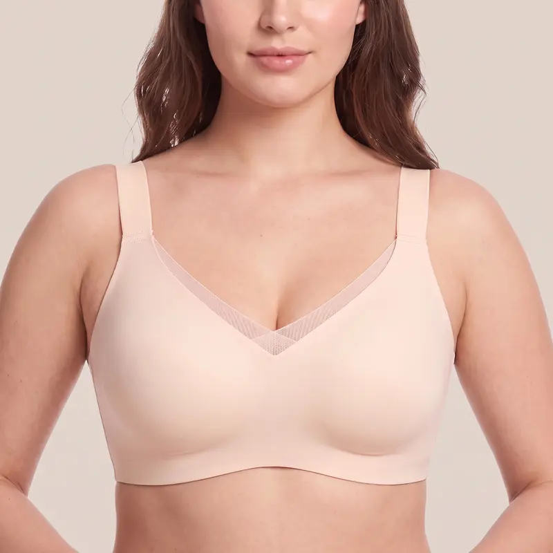 Women’s Wireless Jelly Bra, No Underwire Supportive Bra, Crossover Mesh Neckline Design, Seamless Push-Up Bra, Full Coverage Plus Size Bra, Everyday Bra