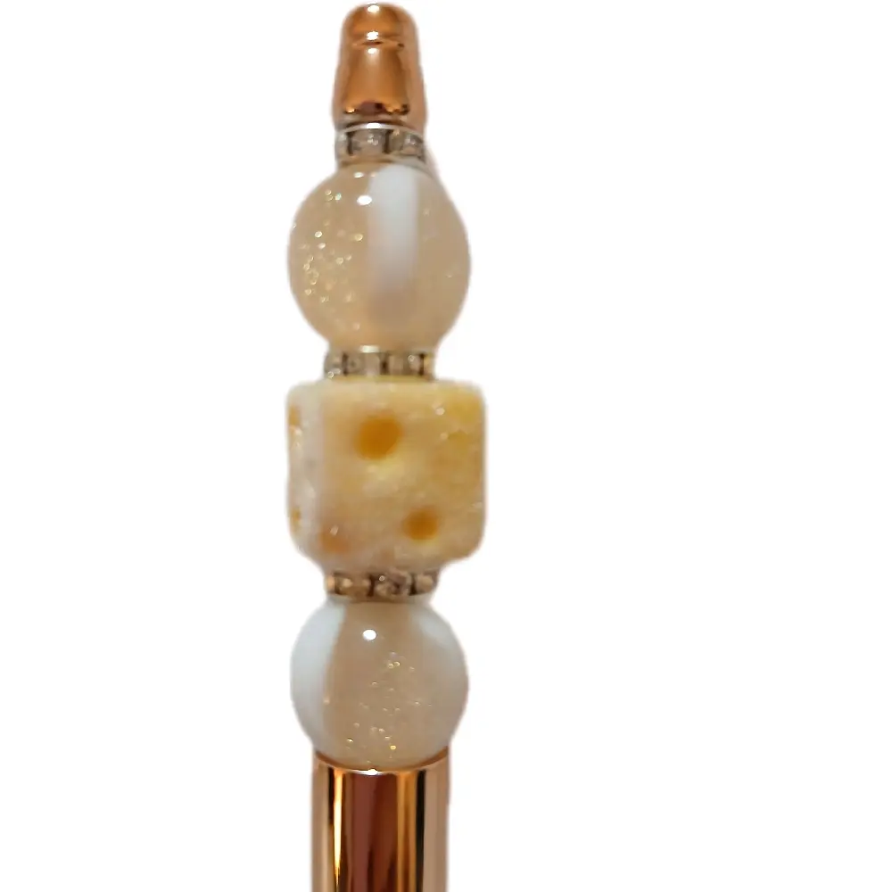 White Pen with White Cream Beads & Cream Dice Free Ink Refill Included Unique Design Writing Tool