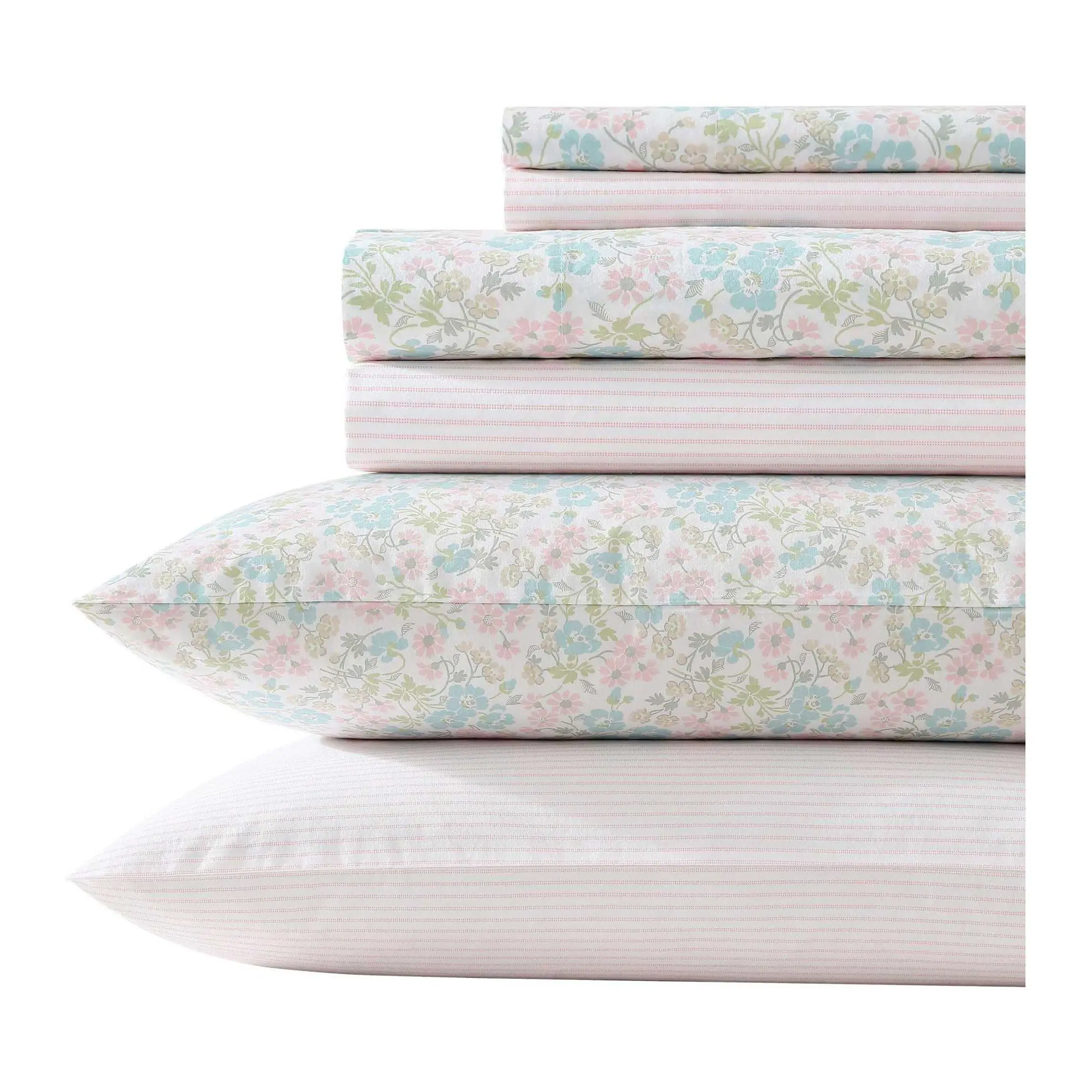 Laura Ashley Jaynie Blue-Pink Queen Sheet Set