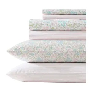 Laura Ashley Jaynie Blue-Pink Queen Sheet Set